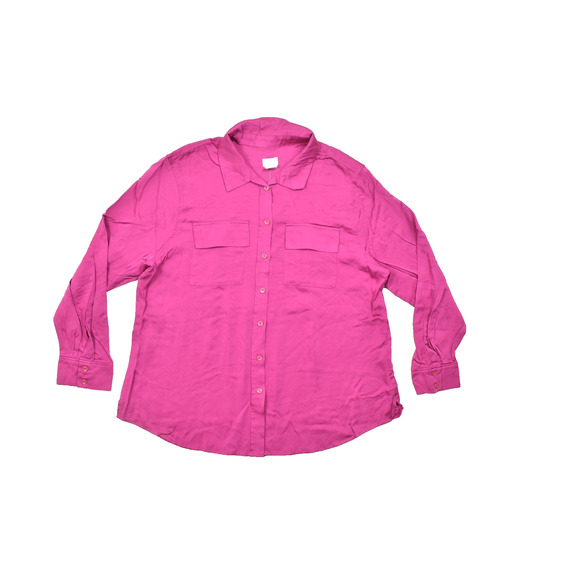 Chico's Sandwash Satin Solid Blouse Top Fuschia Pink Plus Size 16/18 - Picture 1 of 8